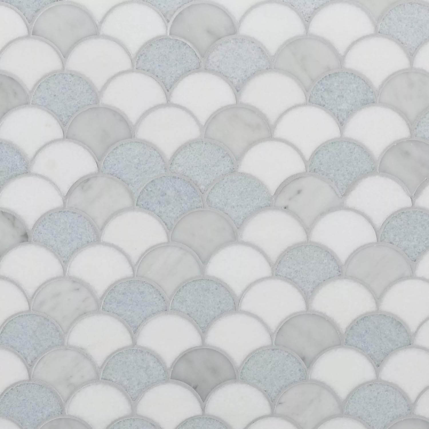 Tenedos Aegean Mist Fan Honed Marble Mosaic Tile 12x12 in Multitone White and Blue for Kitchen Backsplash Bathroom Wall Shower Floor Fireplace Accent Natural Stone (1 Sheet)