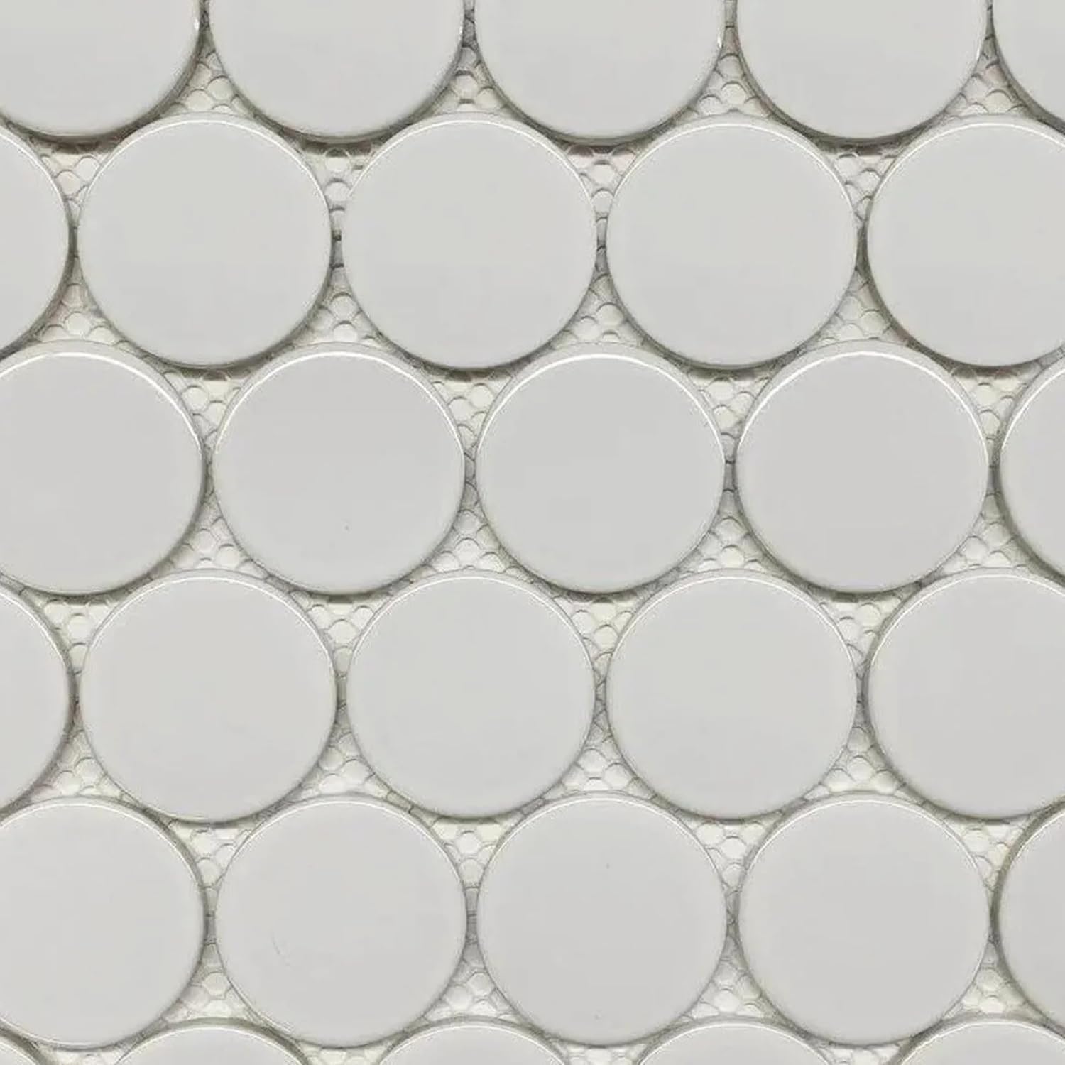 Tenedos HTCRC White 2" Glossy Grande Penny Round Porcelain Mosaic Tile for Bathroom, Shower, Kitchen Backsplash, Wall, Floor, Café, Restaurant, Commercial Space