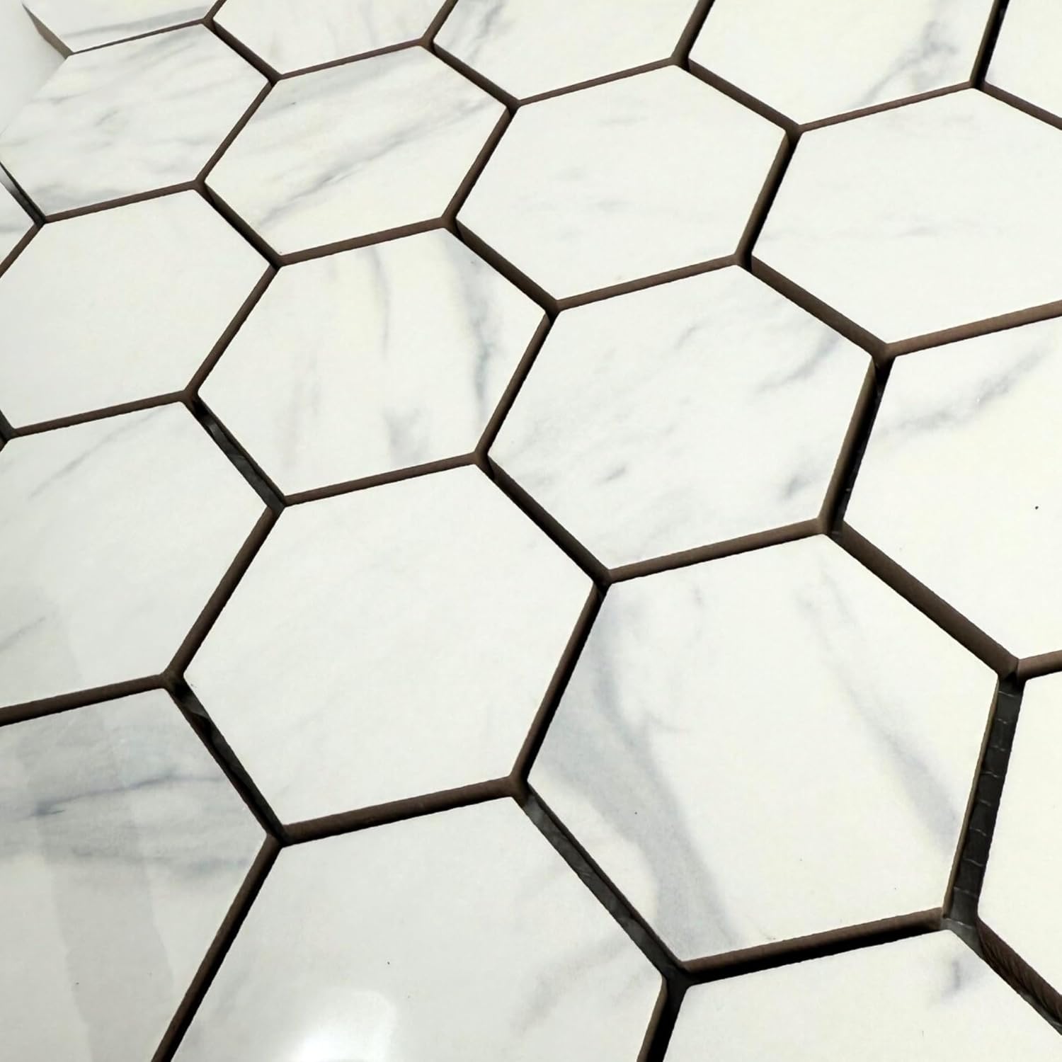 Tenedos White Marble Look Hexagon Porcelain Mosaic Tile – 13x13 Glossy Finish for Wall, Floor, and Bathroom (5 Sheets, 5 Sqft Total Coverage)