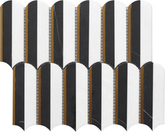 Tenedos HTCRC 10x11 Oval Nero Marquina & Thassos Mosaic Tile – Black & White Marble with Gold Inlay, Floor & Wall