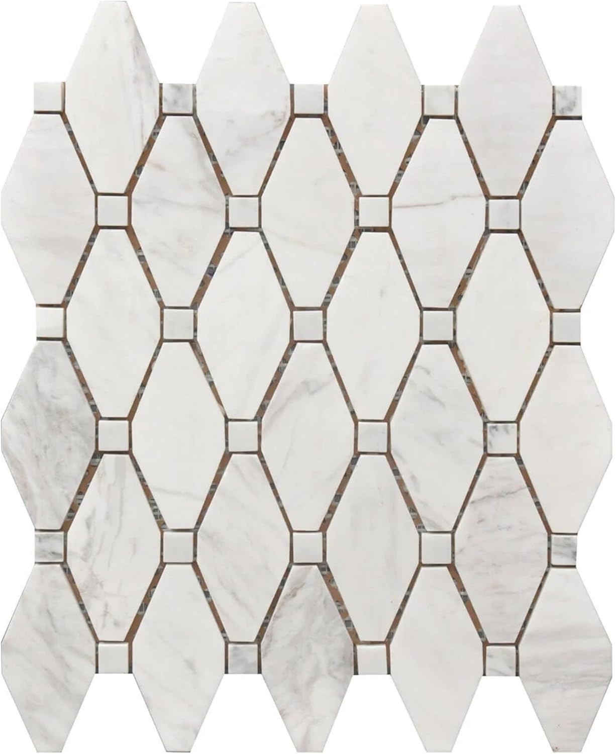 Tenedos HTCRC Bianco Carrara Large Rhombus Marble Mosaic Tile | 12 x 12 Inch Mesh-Mounted | Kitchen Backsplash Bathroom Shower Accent Wall