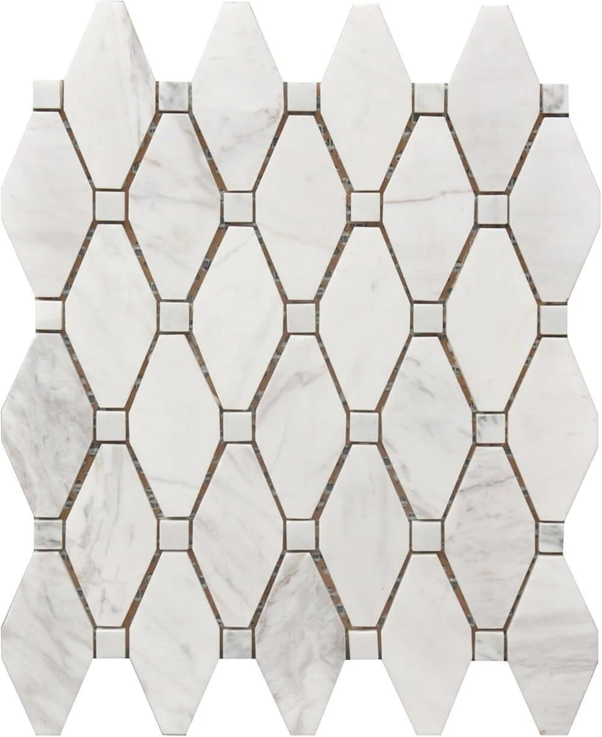 Tenedos HTCRC Bianco Carrara Large Rhombus Marble Mosaic Tile | 12 x 12 Inch Mesh-Mounted | Kitchen Backsplash Bathroom Shower Accent Wall