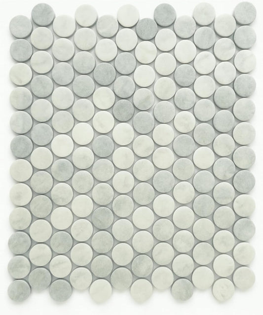 Tenedos HTCFD Mint Grey Satin Porcelain Penny Round Mosaic Tile Sheet – Premium Penny Tile for Bathroom Walls, Shower Floors, Kitchen Backsplash and Indoor Use (1 Sheet)