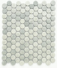 Tenedos HTCFD Mint Grey Satin Porcelain Penny Round Mosaic Tile Sheet – Premium Penny Tile for Bathroom Walls, Shower Floors, Kitchen Backsplash and Indoor Use (1 Sheet)