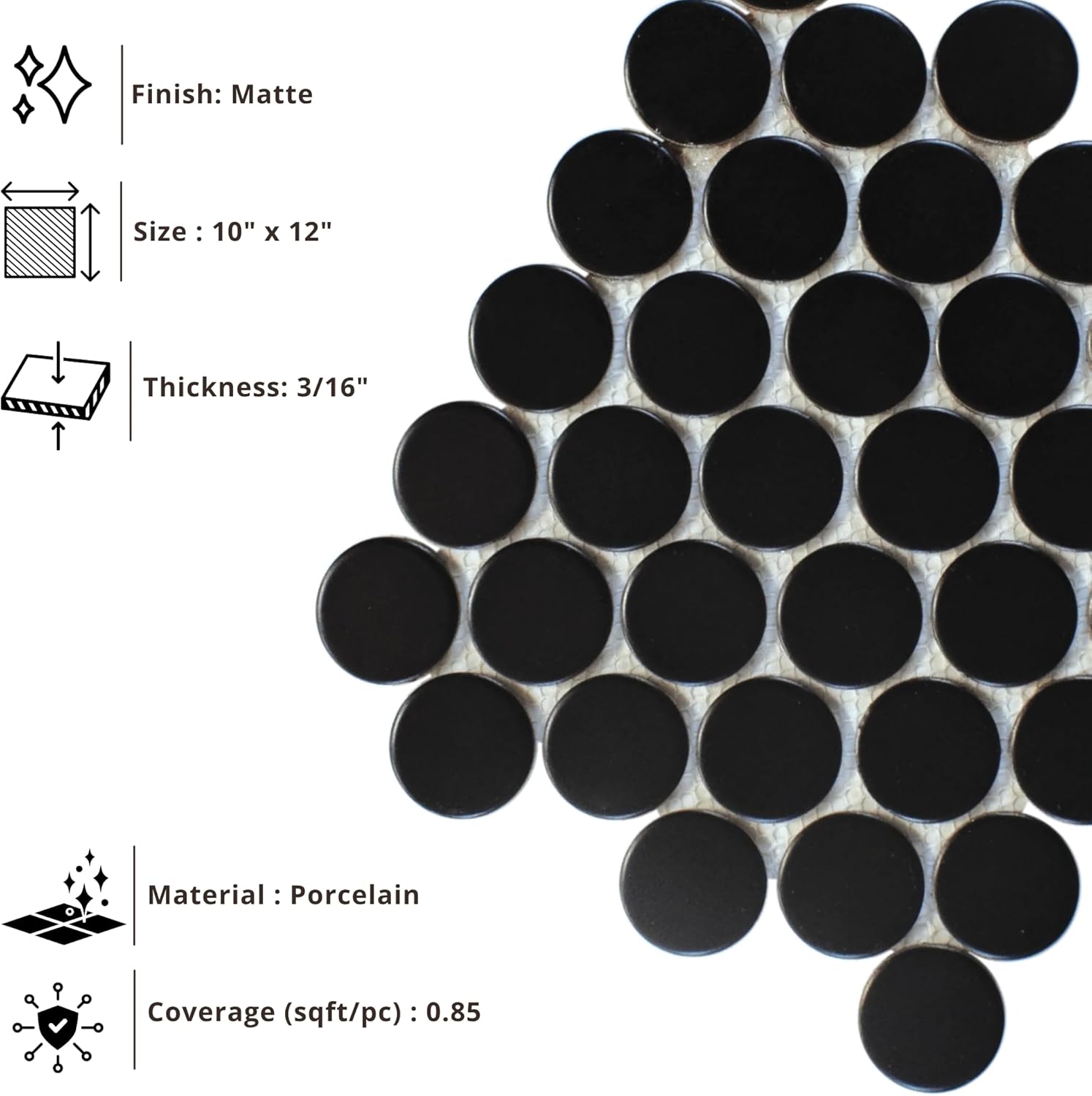 Tenedos 2" Matte Grande Penny Round Porcelain Mosaic Tile for Bathroom, Shower, Kitchen Backsplash, Wall, Floor, Café, Restaurant, Commercial