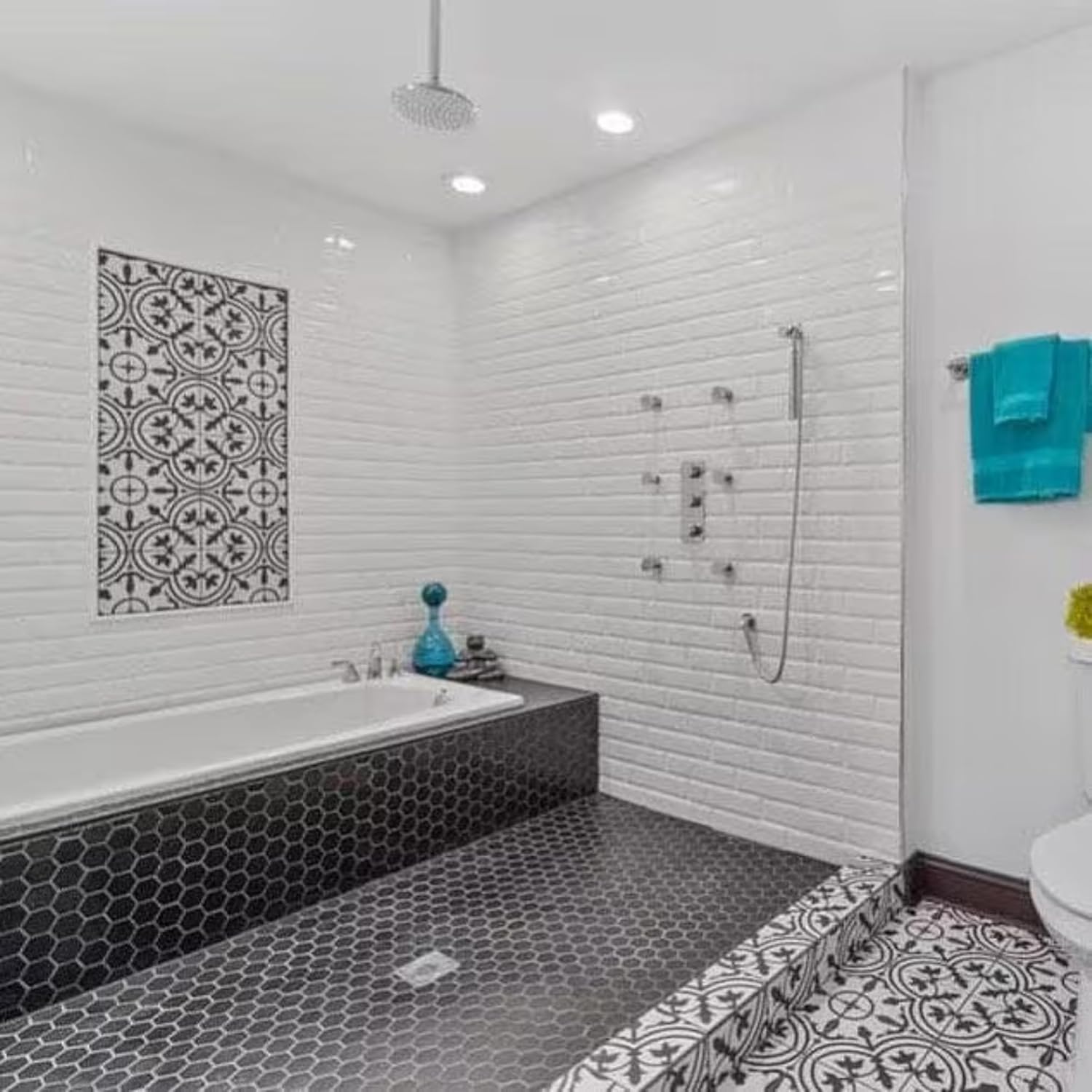 Tenedos Noir Vine 8" x 8" Black and White Matte Porcelain Tile for Floor and Wall, Spanish Decorative Pattern, Indoor Outdoor Use