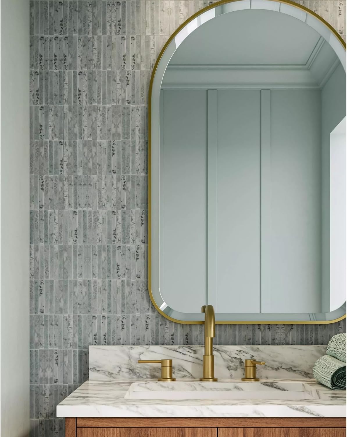 Tenedos Green Mist Honed Marble Tile – 2” x 8” Premium Natural Stone for Bathroom Floor, Shower Walls, Kitchen Backsplash, Fireplace Surround & Indoor Wall/Floor (1 Sheet)