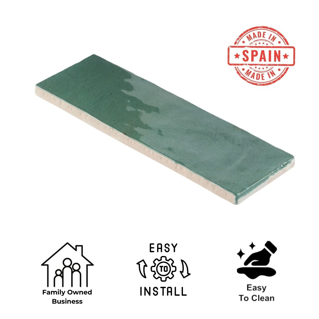 Tenedos HTC184 Ceramic Subway Wall Tile Handmade Look Glossy Glaze for Backsplash Kitchen, Bathroom Shower, Accent Wall (1, Emerald Dream)