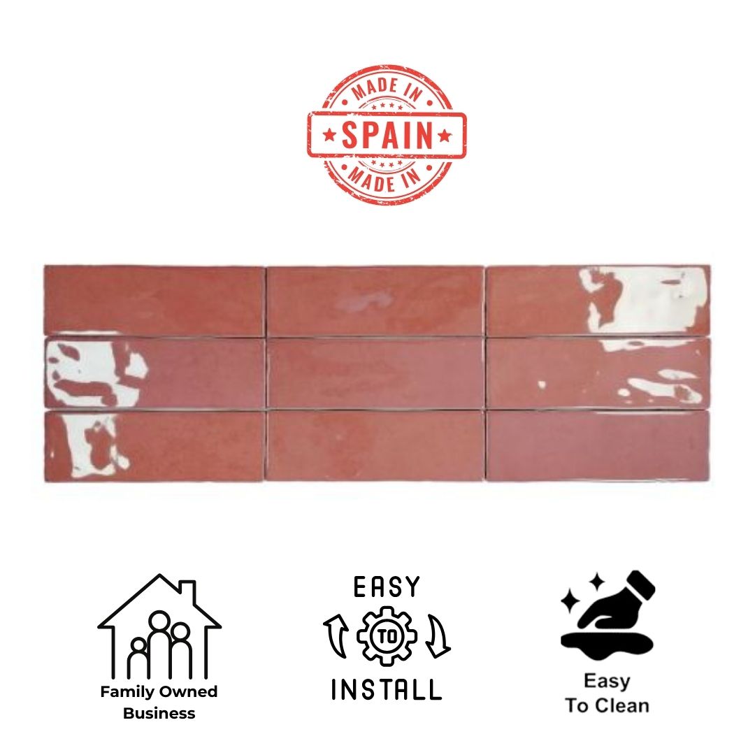 Tenedos HTC184 Ceramic Subway Wall Tile Handmade Look Glossy Glaze for Backsplash Kitchen, Bathroom Shower, Accent Wall (1, Rich Rouge)