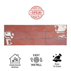 Tenedos HTC184 Ceramic Subway Wall Tile Handmade Look Glossy Glaze for Backsplash Kitchen, Bathroom Shower, Accent Wall (1, Rich Rouge)