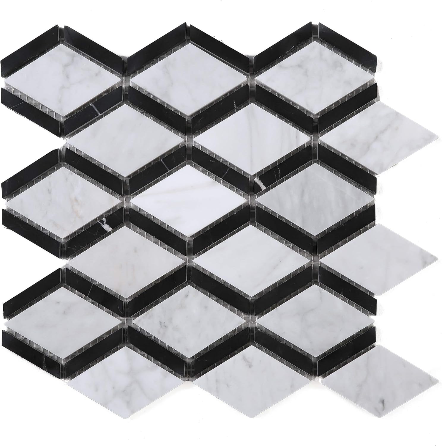 Premium Marble Mosaic in Dual Tone - Elegant Diamond Pattern Natural Stone Tile for Wet Areas, Shower Surrounds, Accent Walls, Floors, Backsplash Use