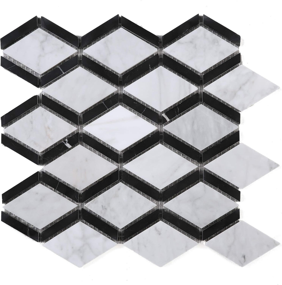 Premium Marble Mosaic in Dual Tone - Elegant Diamond Pattern Natural Stone Tile for Wet Areas, Shower Surrounds, Accent Walls, Floors, Backsplash Use