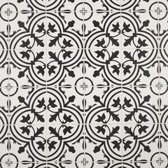 Tenedos Noir Vine 8" x 8" Black and White Matte Porcelain Tile for Floor and Wall, Spanish Decorative Pattern, Indoor Outdoor Use