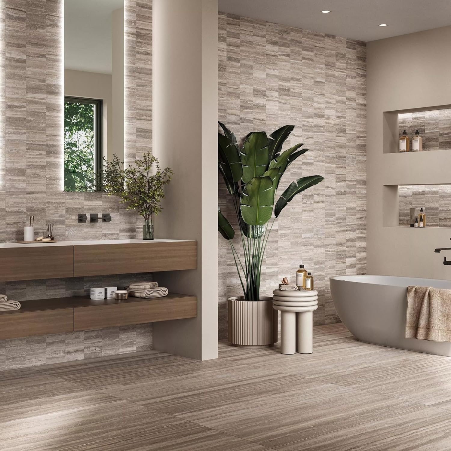 Tenedos Italian Travertine Look Beige Porcelain Tile – 12x12 Satin Finish for Wall, Floor, Bathroom, and Kitchen (5 Sheets, 5 Sqft Total Coverage)