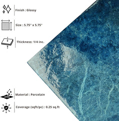 Tenedos HTCPW Deep Blue Marble Look 6"x6" Glossy Porcelain Tile – Polished Stone-Effect Wall & Backsplash Tile for Bathroom Kitchen Shower