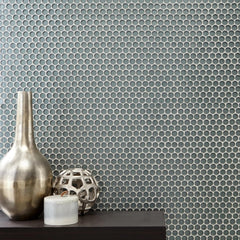 Tenedos HTC333 Shimmer Glossy Penny Round Glass Mosaic Tile 12x12 Sheet for Bathroom Wall, Shower, and Kitchen Backsplash – Sparkling Reflective Finish