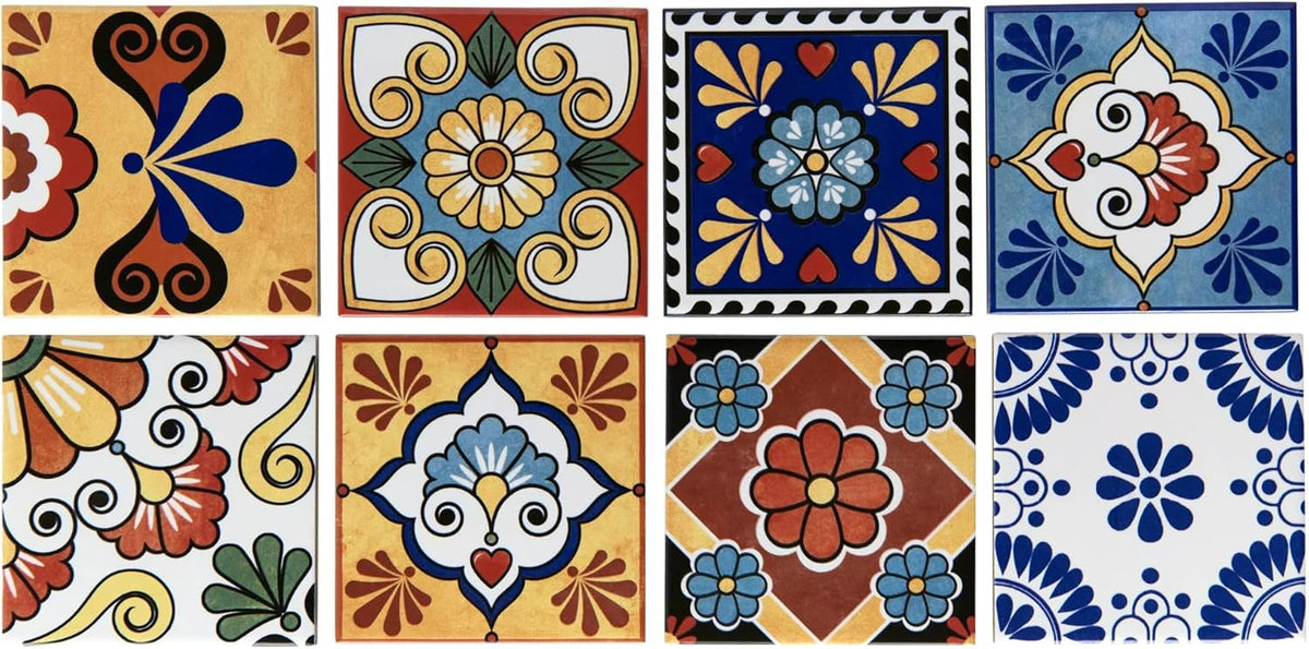 Tenedos HTCFD Heritage Mediterranean Patchwork 4x4 Polished Tile – Vintage Pattern Wall Tile for Kitchen Backsplash, Bathroom, Fireplace & Accent Areas (9 Pieces - 1 Sqft)