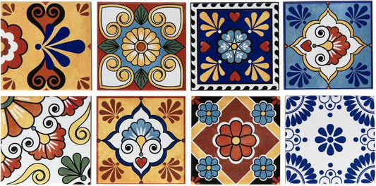 Tenedos HTCFD Heritage Mediterranean Patchwork 4x4 Polished Tile – Vintage Pattern Wall Tile for Kitchen Backsplash, Bathroom, Fireplace & Accent Areas (9 Pieces - 1 Sqft)
