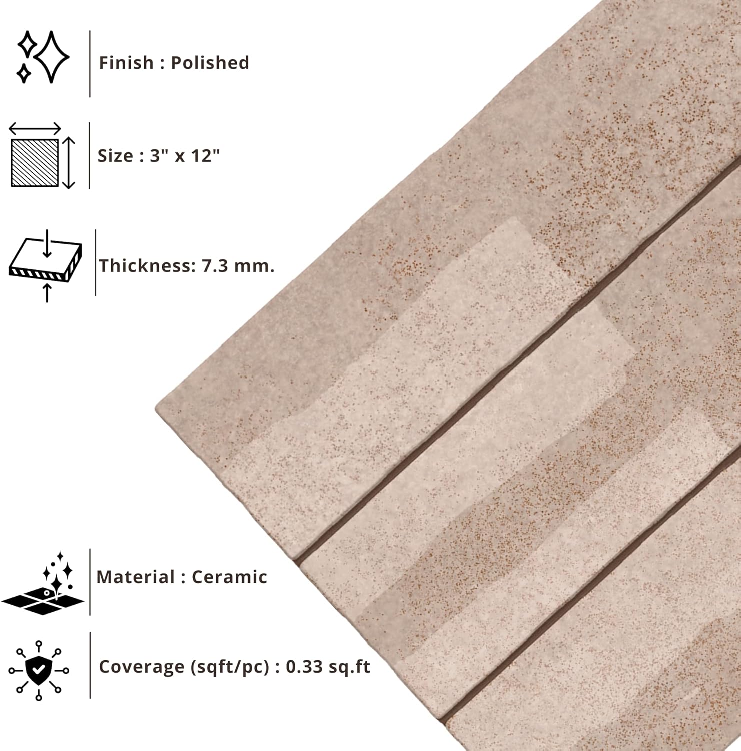 Tenedos HTCRC 3x12 Glossy Ceramic Wall Tile – Kitchen Backsplash Bathroom Wall Shower Accent – Decorative Color Variation – 1 Box (50 Pieces)