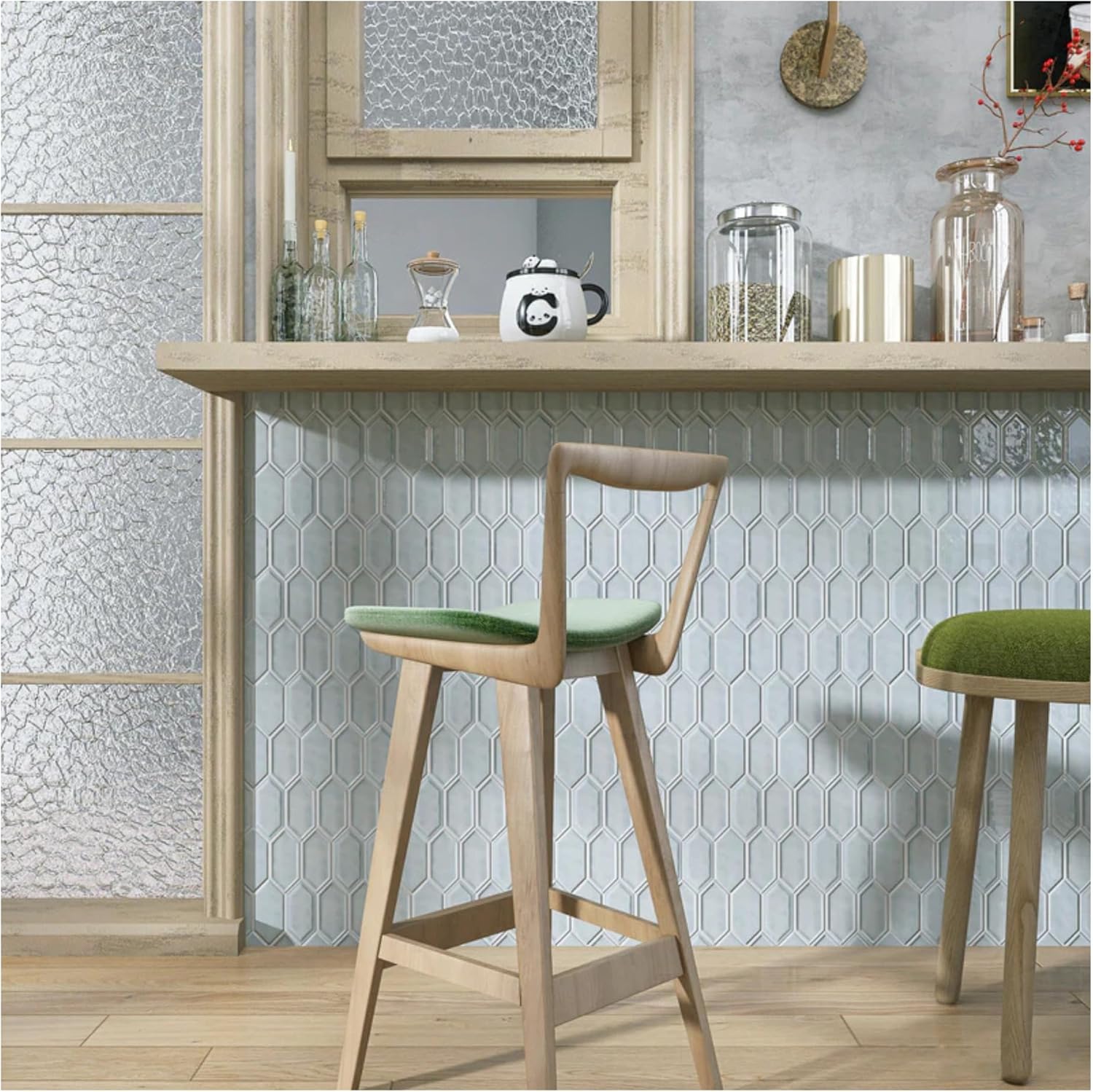 Tenedos Bright Picket Glass Mosaic Tile – 13.3" x 10.2" Glossy Finish, Kitchen Backsplash, Bathroom, Shower Wall & Accent Tile