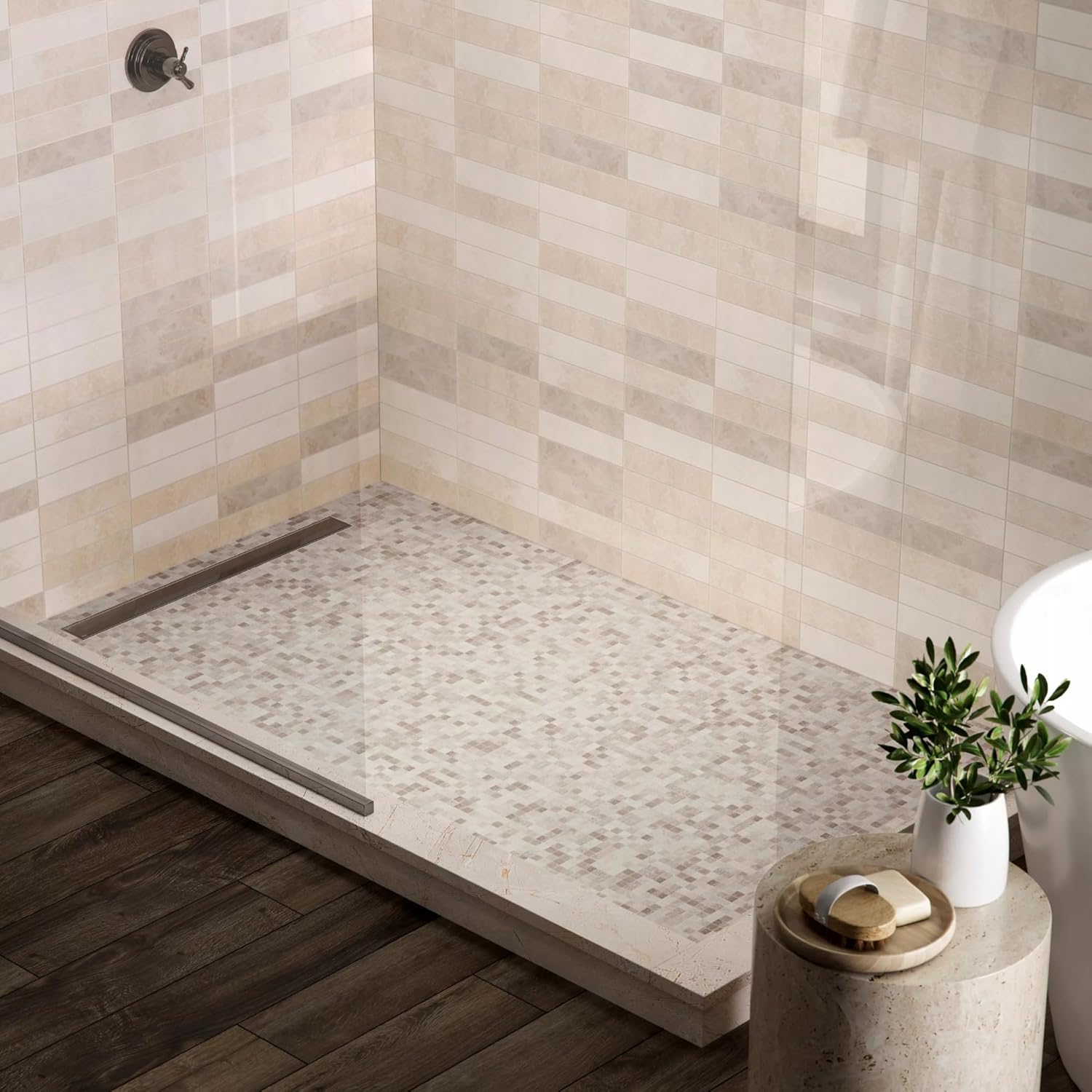 Tenedos 12x12 Beige Tumbled Marble Mosaic Tile – 0.6" Square Chips, Indoor/Outdoor Floor & Wall Use, Water-Resistant, Shower Floor & Wall Suitable, Natural Stone (1 Sheet)