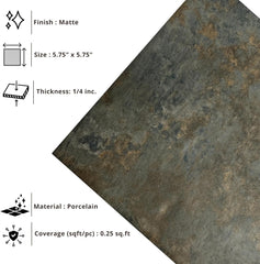 Tenedos Rustic Stone Look 6x6 Porcelain Tile – Matte Textured Brown Gray Indoor Wall & Floor