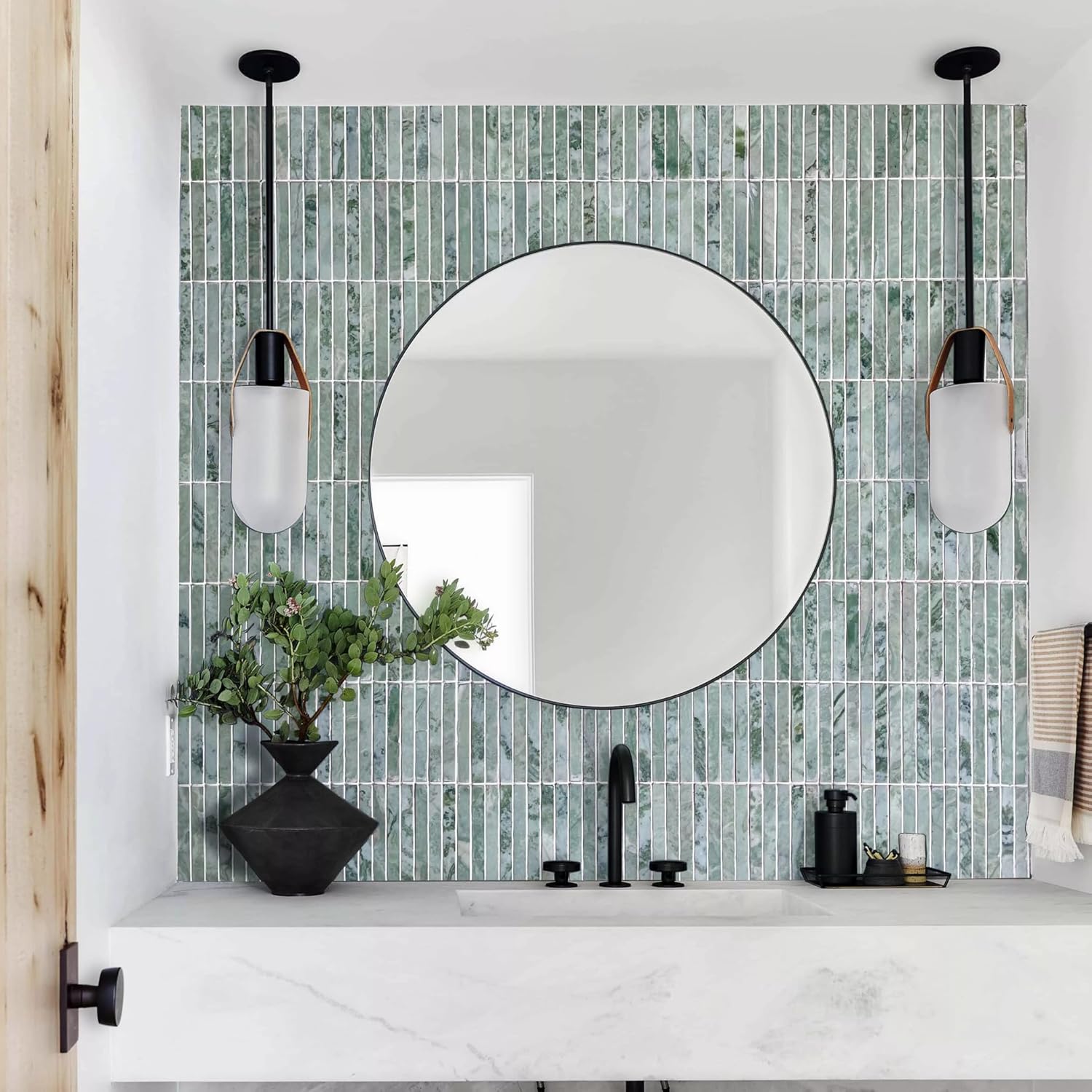 Tenedos Green Mist Honed Marble Tile – 2” x 8” Premium Natural Stone for Bathroom Floor, Shower Walls, Kitchen Backsplash, Fireplace Surround & Indoor Wall/Floor (1 Sheet)