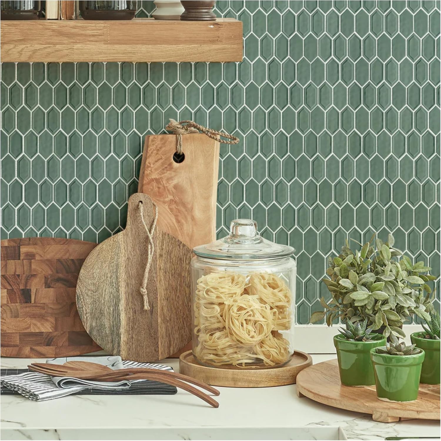 Tenedos Bright Picket Glass Mosaic Tile – 13.3" x 10.2" Glossy Finish, Kitchen Backsplash, Bathroom, Shower Wall & Accent Tile