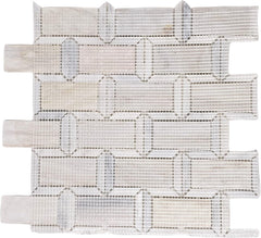 Beige Grey Marble Look Decorative Glass Accent Panel – 2x4 Geometric Brick Pattern – Polished Finish – 1 Sheet