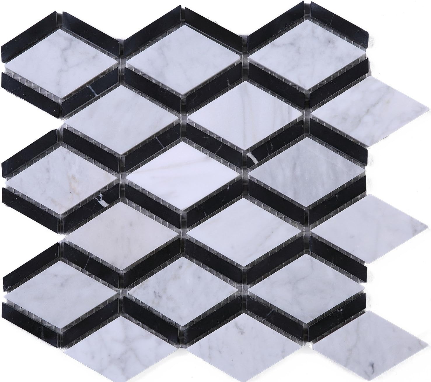 Premium Marble Mosaic in Dual Tone - Elegant Diamond Pattern Natural S