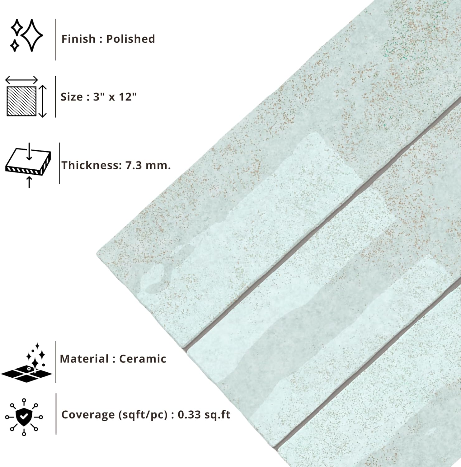 Tenedos HTCRC 3x12 Glossy Ceramic Wall Tile – Kitchen Backsplash Bathroom Wall Shower Accent – Decorative Color Variation – 1 Box (50 Pieces)