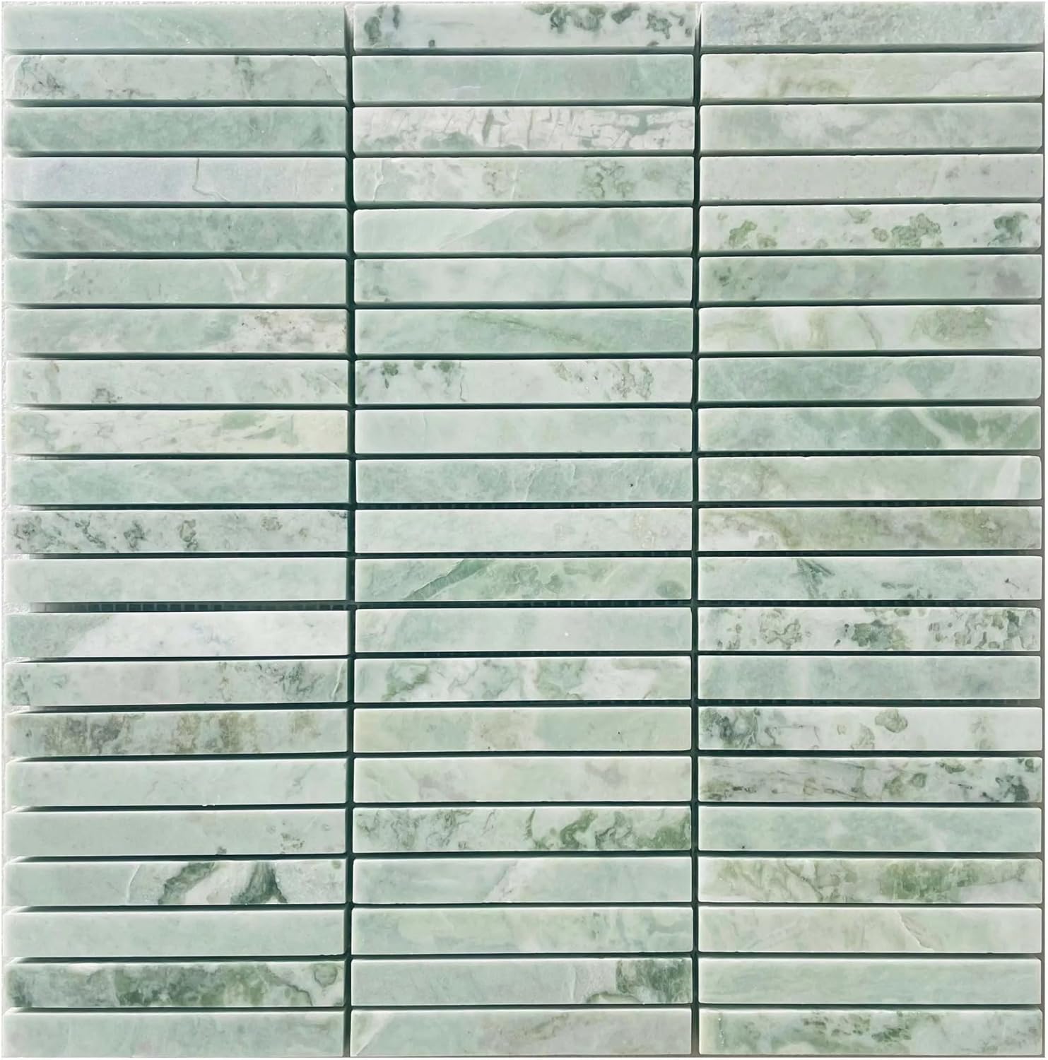 Tenedos Green Mist Honed Marble Tile – 2” x 8” Premium Natural Stone for Bathroom Floor, Shower Walls, Kitchen Backsplash, Fireplace Surround & Indoor Wall/Floor (1 Sheet)