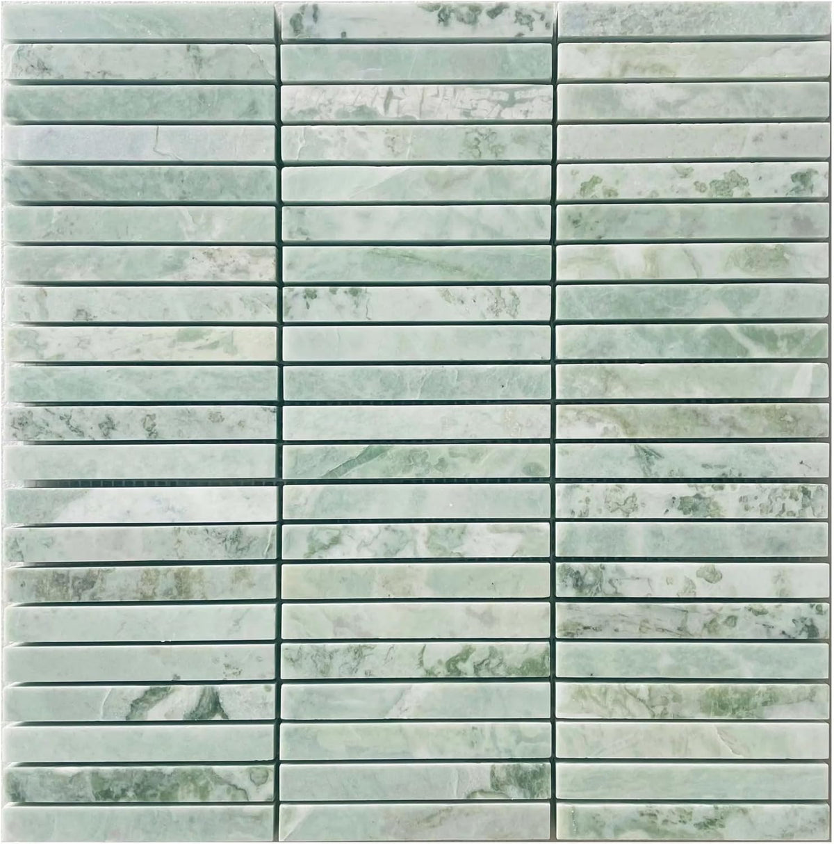 Tenedos Green Mist Honed Marble Tile – 2” x 8” Premium Natural Stone for Bathroom Floor, Shower Walls, Kitchen Backsplash, Fireplace Surround & Indoor Wall/Floor (1 Sheet)