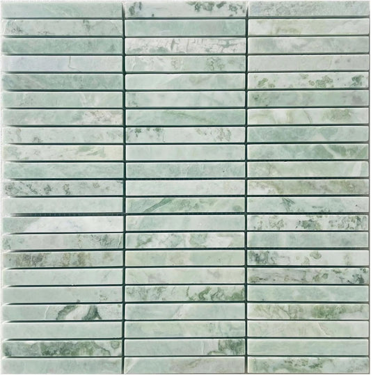 Tenedos Green Mist Honed Marble Tile – 2” x 8” Premium Natural Stone for Bathroom Floor, Shower Walls, Kitchen Backsplash, Fireplace Surround & Indoor Wall/Floor (1 Sheet)