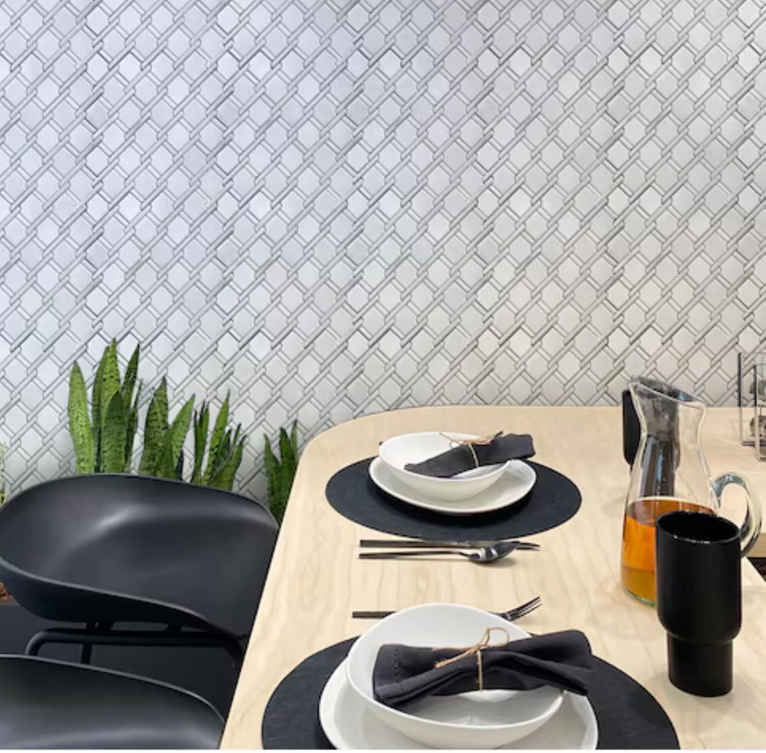 Tenedos HTCRC Bianco Carrara Eastern White Marble Gray Interlocking Mosaic Tile | 11 x 12 Inch Mesh-Mounted White Marble | Kitchen Backsplash Bathroom Shower Accent Wall