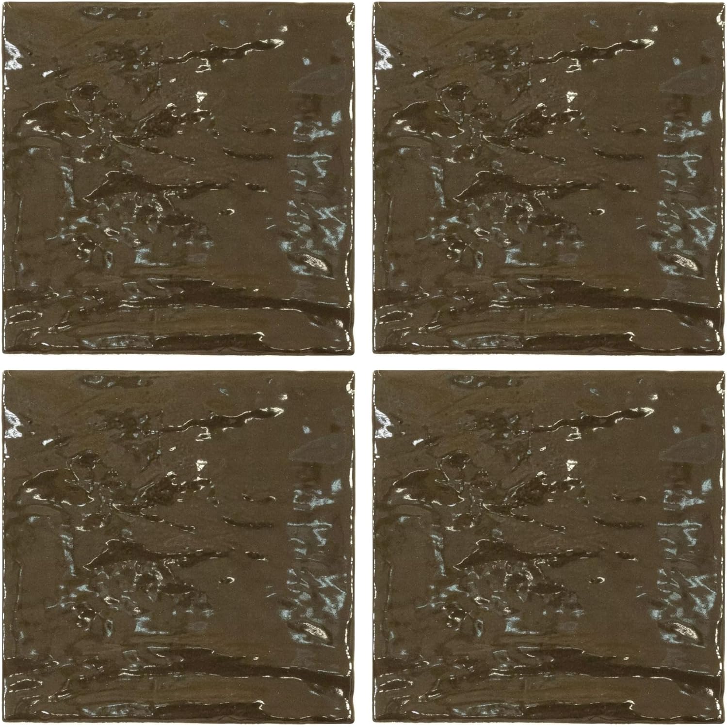 Tenedos 5x5 Glossy Ocean Blue Zellige Look Ceramic Wall Tile – Handmade Style Square Field Tile for Kitchen and Bathroom (4 Pieces)