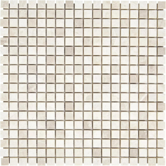 Tenedos 12x12 Beige Tumbled Marble Mosaic Tile – 0.6" Square Chips, Indoor/Outdoor Floor & Wall Use, Water-Resistant, Shower Floor & Wall Suitable, Natural Stone (1 Sheet)