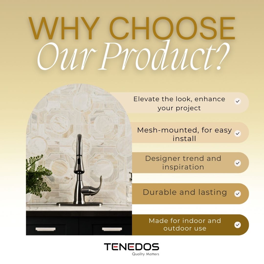 Tenedos Legency HTC152 Gold 10 in. x 10 in. Polished Mesh-Mounted Marble Mosaic Tile