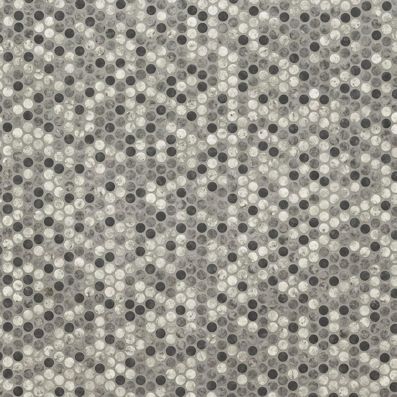 Tenedos Gray Black Mix Penny Round Recycled Glass Mosaic Tile – 12x12 Matte Finish for Wall, Floor, Bathroom, and Kitchen (5 Sheets, 5 Sqft Total Coverage)