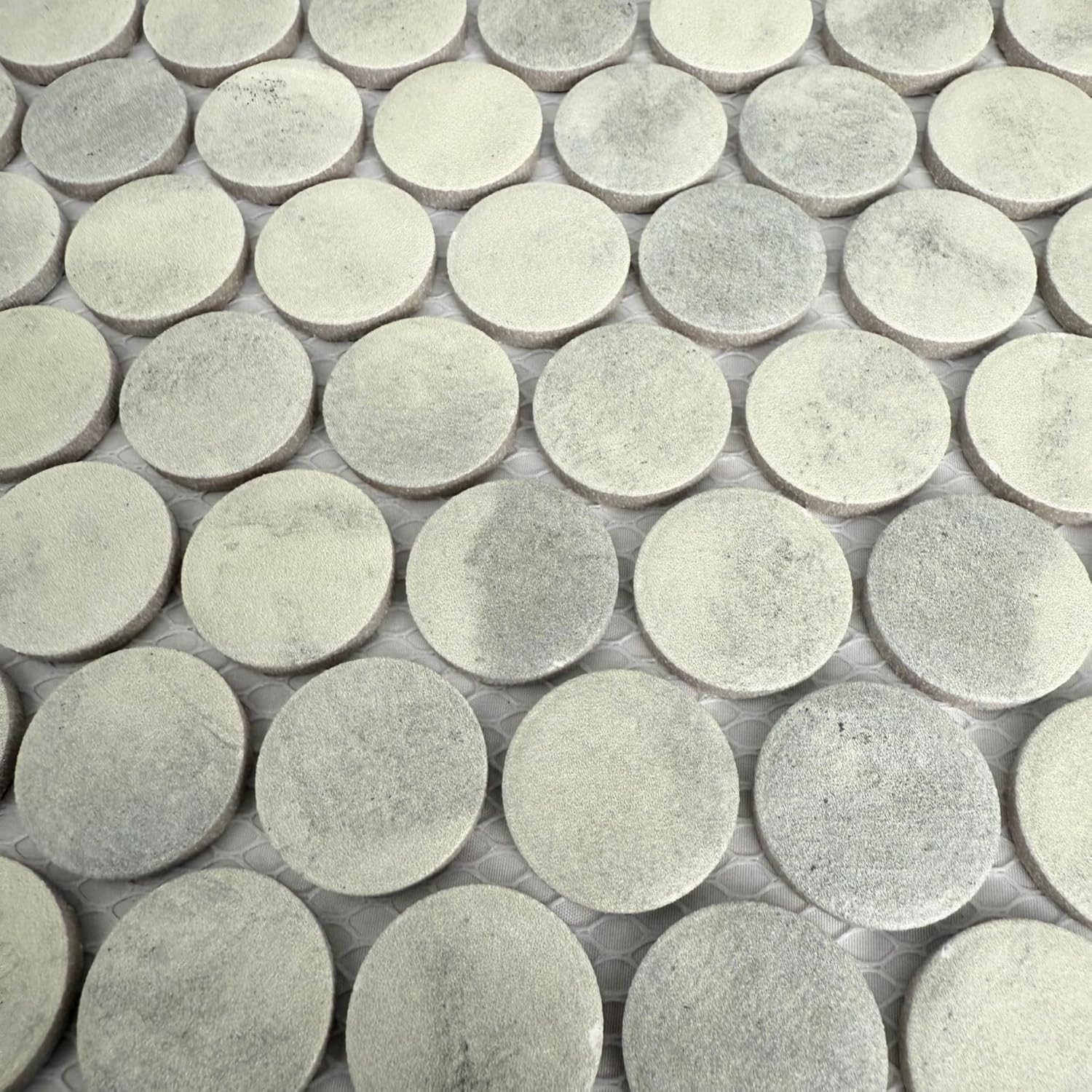 Tenedos HTCFD Mint Grey Satin Porcelain Penny Round Mosaic Tile Sheet – Premium Penny Tile for Bathroom Walls, Shower Floors, Kitchen Backsplash and Indoor Use (1 Sheet)