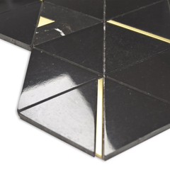 Tenedos HTCRC 12x14 Nero Marquina Triangle Mosaic Tile – Black Marble Look with Gold Metal Inlay, Floor & Wall
