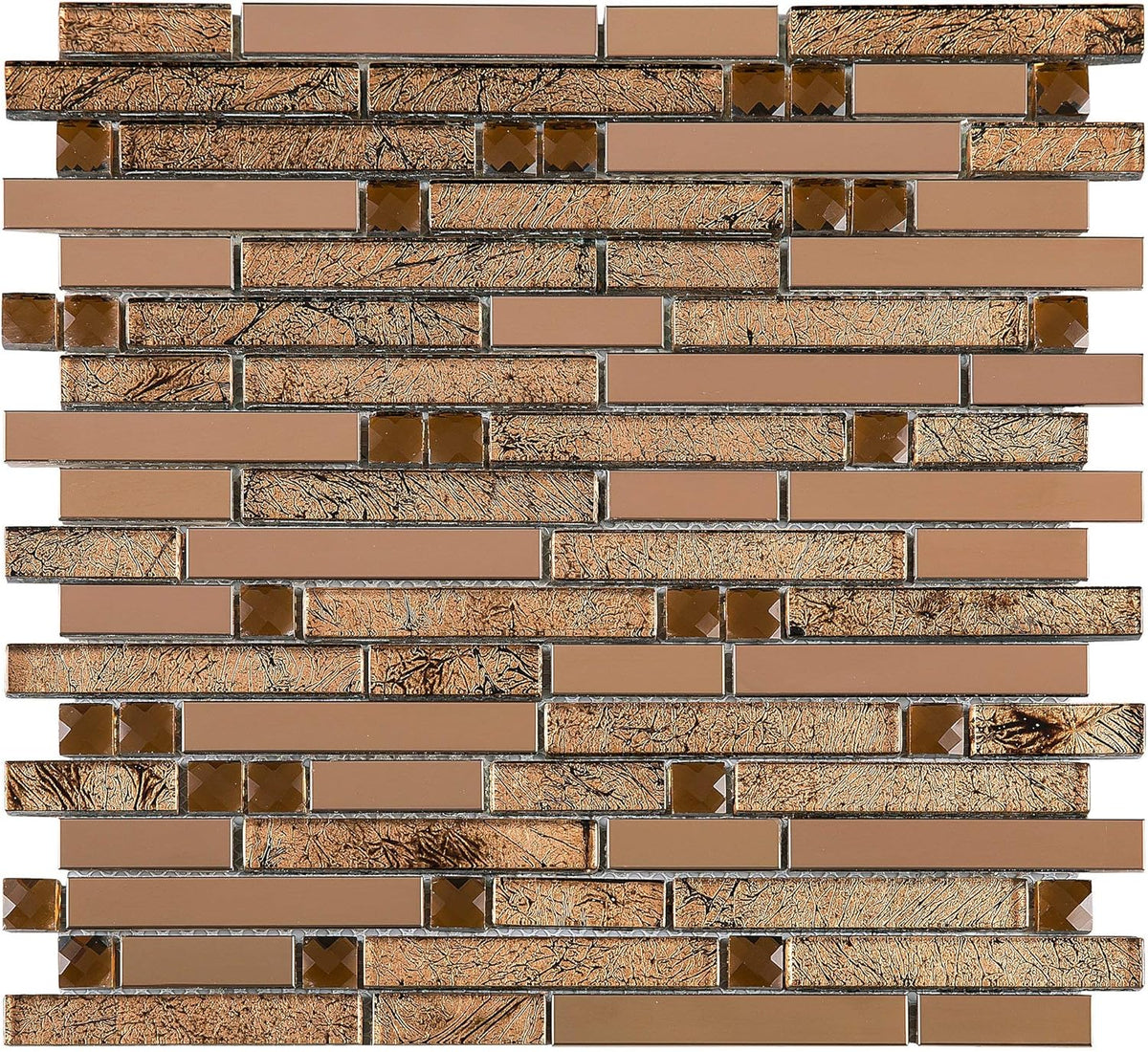 Brown Metallic Glass & Steel Designer Mosaic Tile Premium Sheet