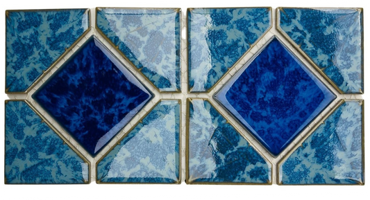Aqua Marine with Marble Blue Diamond Porcelain Lineup Border Pool Wall Tile Backsplash on 6x12 Mesh Easy Installation for Kitchen, Bathroom, Accent Decor