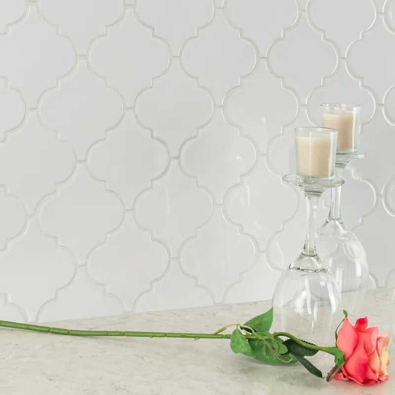 MSI Whisper White Arabesque 10-1/2 in. x 15-1/2 in. x 8mm Glazed Ceramic Mesh-Mounted Mosaic Wall Tile