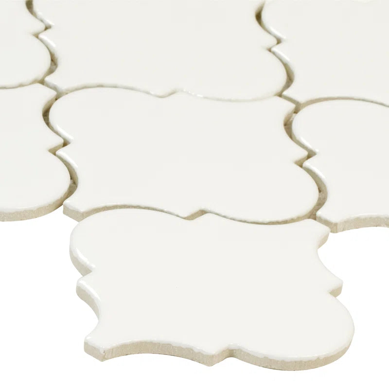 MSI Whisper White Arabesque 10-1/2 in. x 15-1/2 in. x 8mm Glazed Ceramic Mesh-Mounted Mosaic Wall Tile
