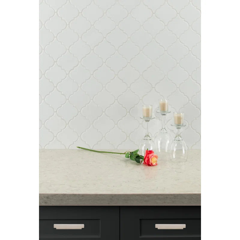 MSI Whisper White Arabesque 10-1/2 in. x 15-1/2 in. x 8mm Glazed Ceramic Mesh-Mounted Mosaic Wall Tile