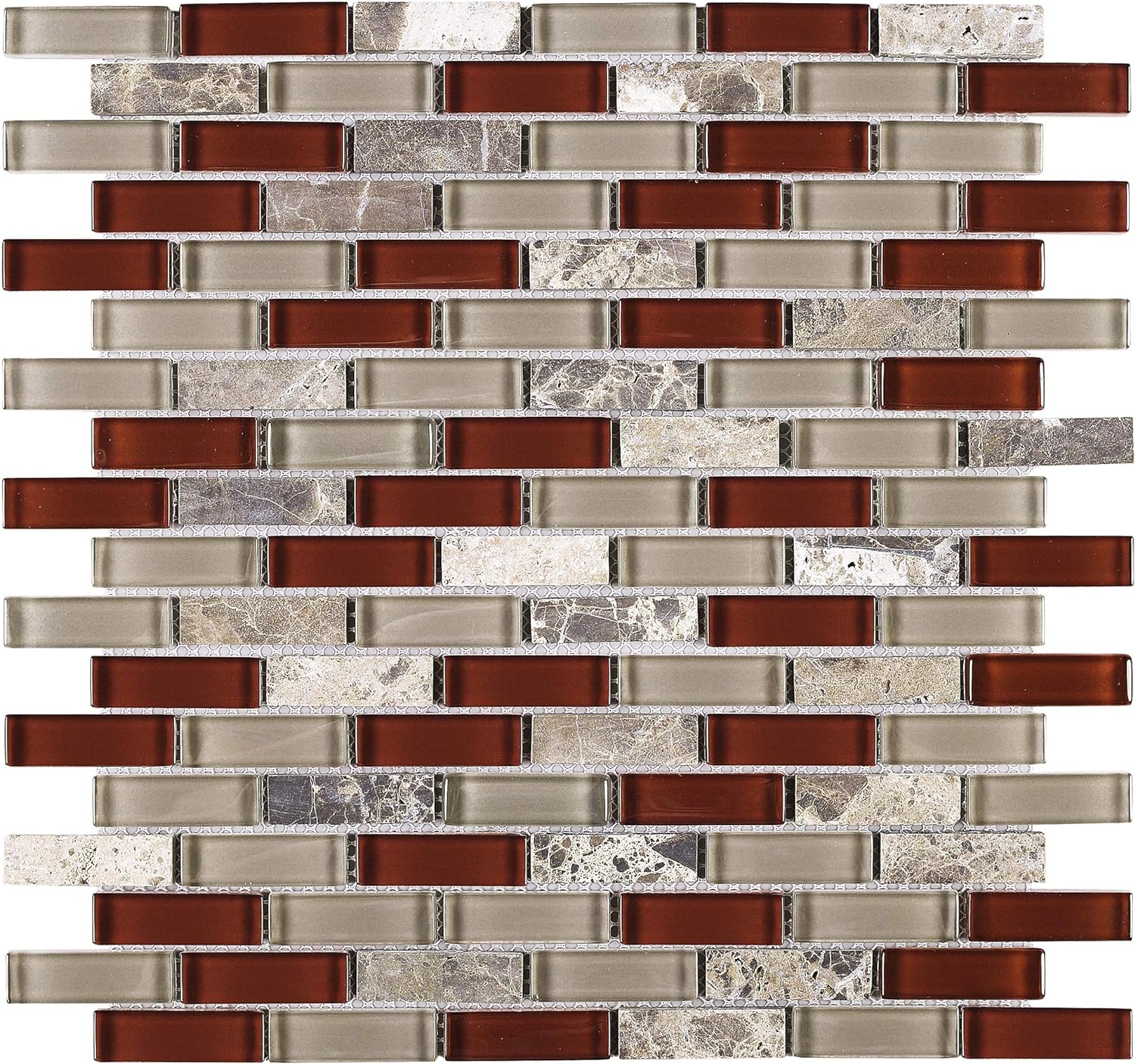 TBCDG-06 Burgundy Mix Gray Brick Glass Mosaic Wall Tile