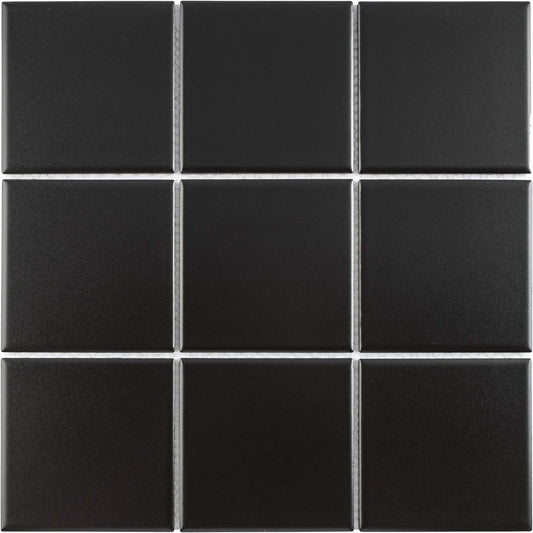 BT-PM14 4" x 4" Square Black Porcelain (Matt Finish) Floor & Wall Tile Mosaic Tile
