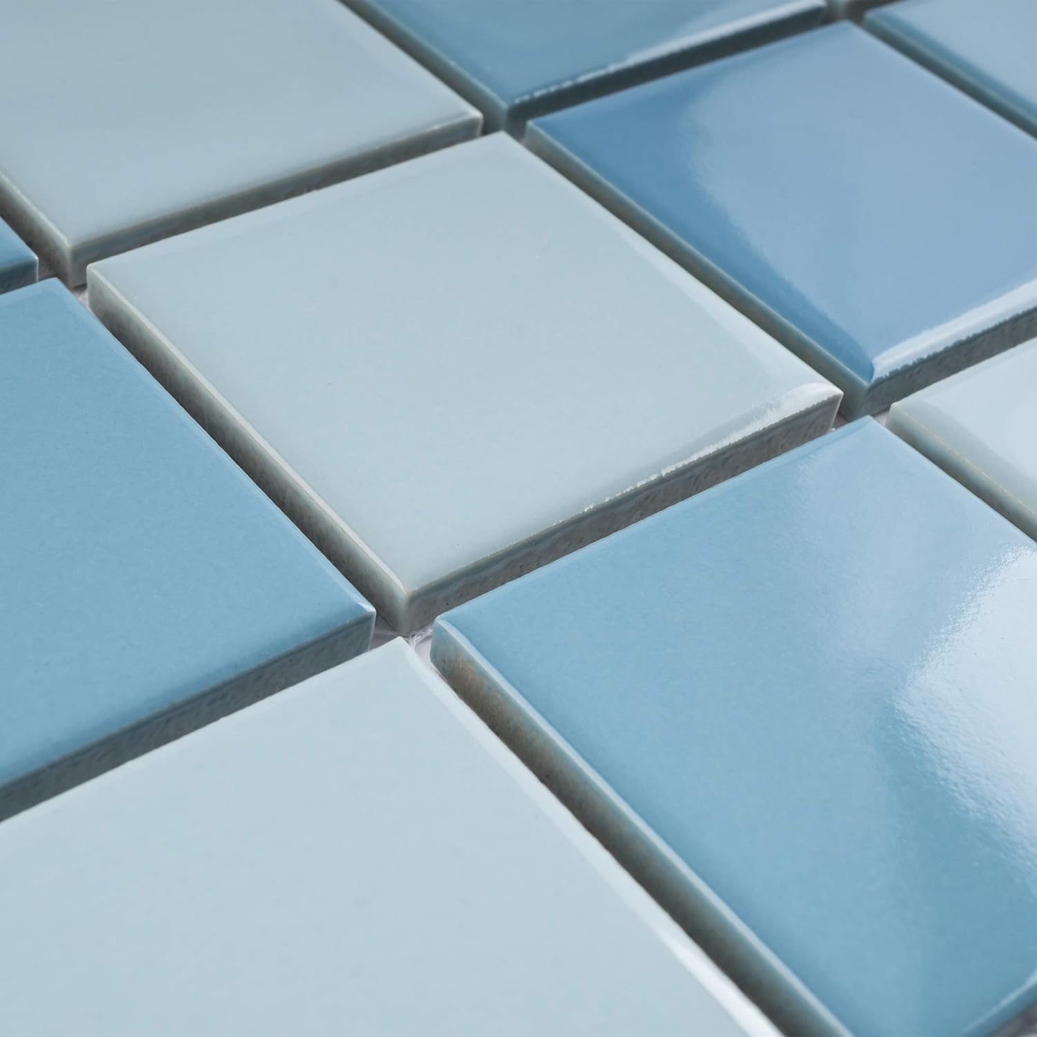 BT-PM21 2" x 2" Square Creamy Light Blue Porcelain (Polish Finish) Floor & Wall Tile & Pool Tile Mosaic Tile 11-3/4 in. x 11-3/4 in. x 6mm (Thickness)