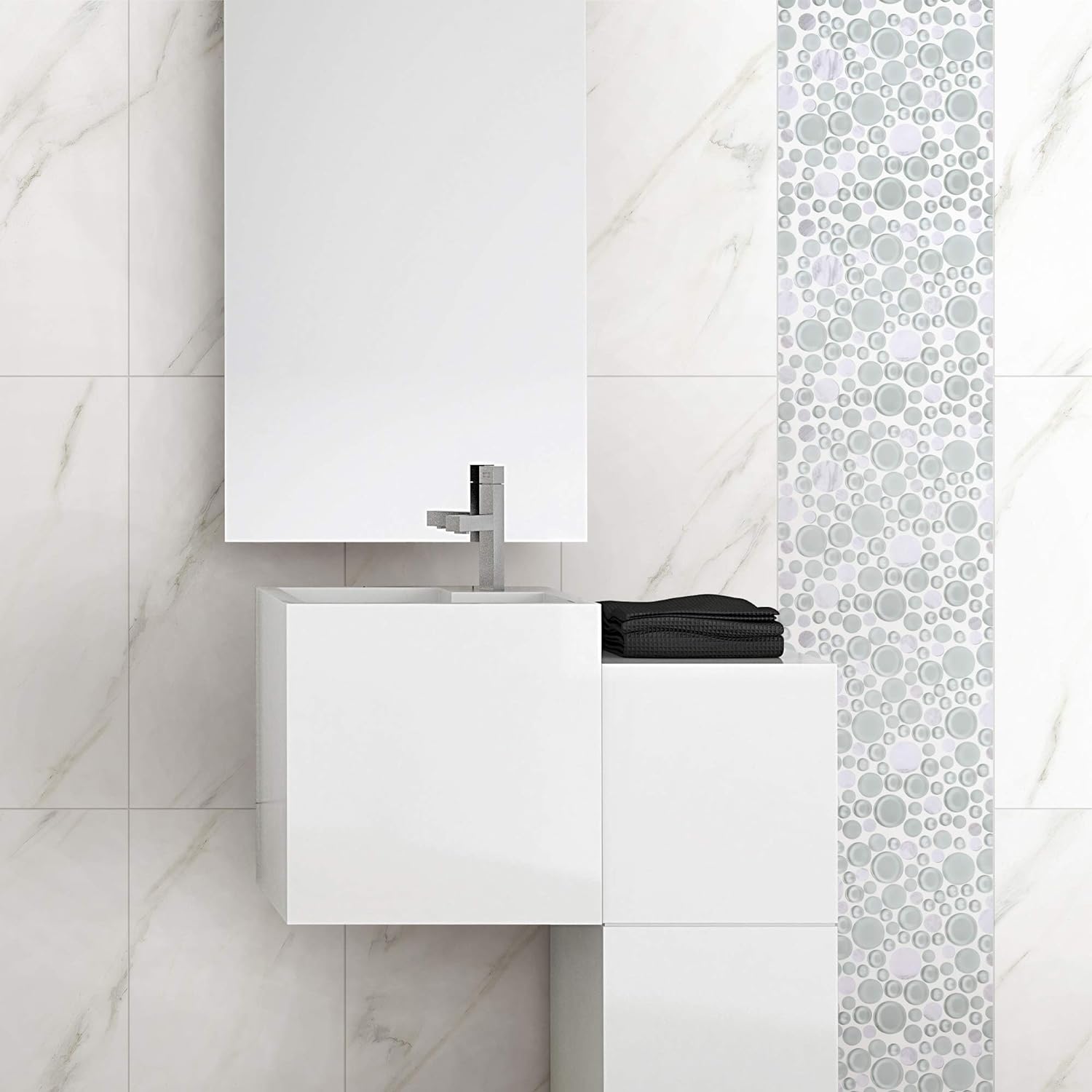 TBUBWG-01 Random Circle Glass Mix Stone Mosaic wall Tile in Mint Green and White